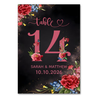 Carte numéro 14 de table de mariage floral rose