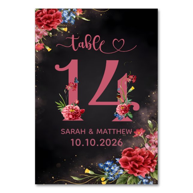 Carte numéro 14 de table de mariage floral rose (Par défaut)