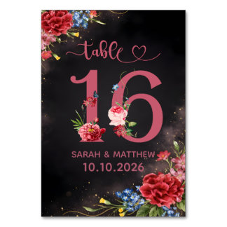 Carte numéro 16 de table de mariage floral rose