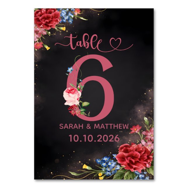 Carte numéro 6 de table de mariage floral rose (Par défaut)