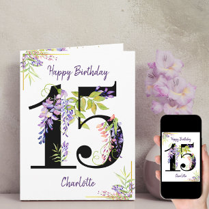 Carte Numéro d'âge 15 Floral Personnalisé 15e anniversai