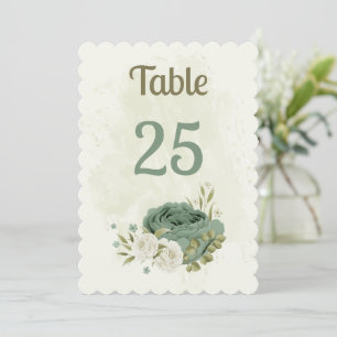 carte numéro de la table de fleurs vert sauge