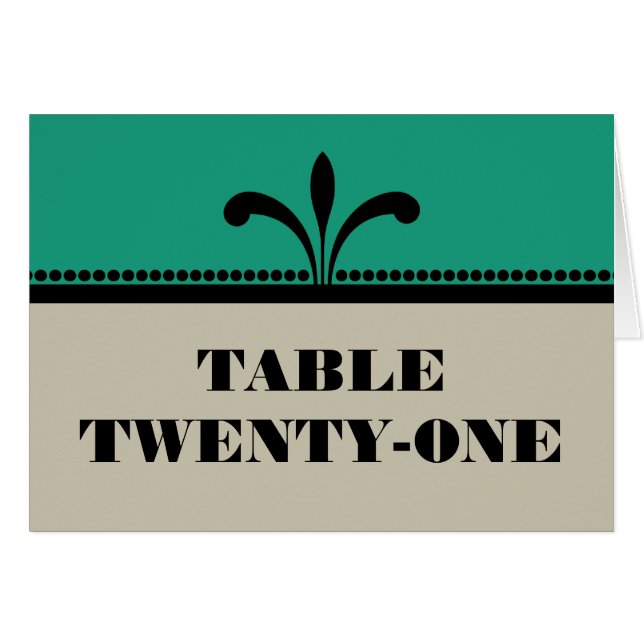 Carte Numéro de table Art Déco Design Vert/Beige (Devant horizontal)