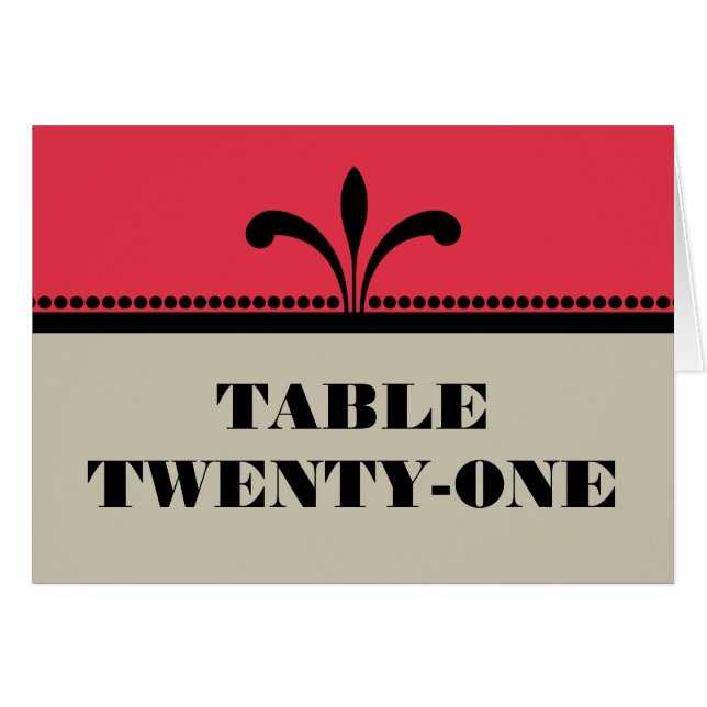 Carte Numéro de table Art Déco Fancy Rouge/Beige (Devant horizontal)