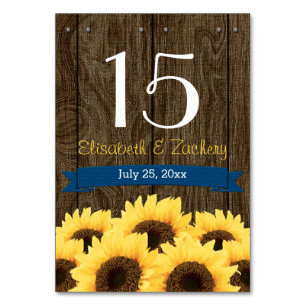 CARTE NUMÉRO DE TABLE BALT BLEU RUSTIC SUNLOWER