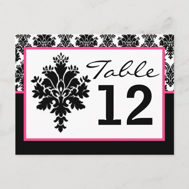 Carte Numéro de table Black Hot rose Damas Lace Im (Devant)