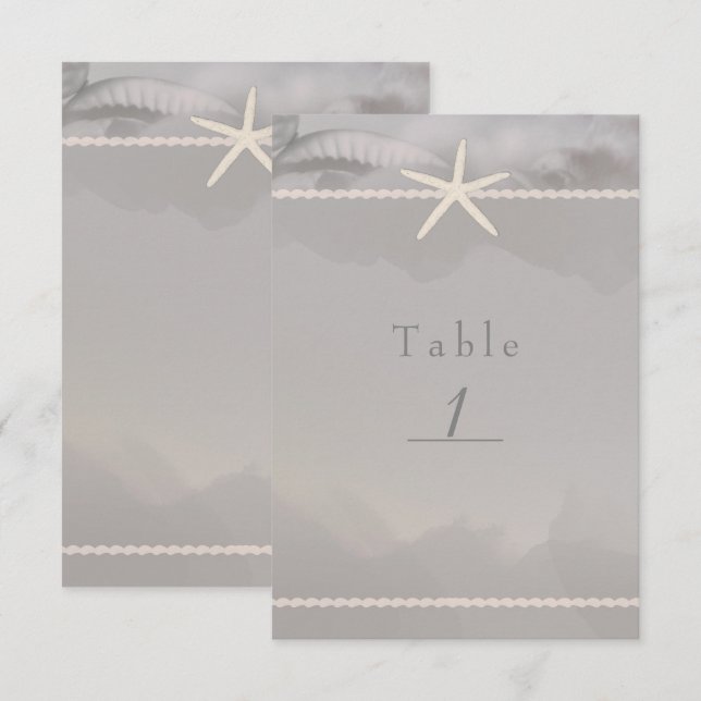 Carte numéro de table chic étoile de mer grise de  (Devant / Derrière)