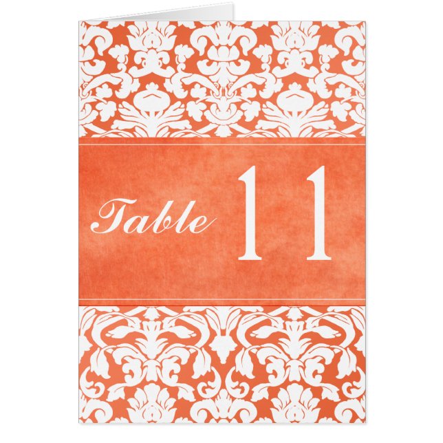 Carte Numéro de table Damas orange et blanc (Devant)