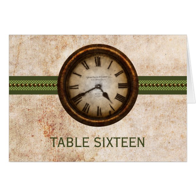 Carte Numéro de table de l'horloge antique, vert (Devant horizontal)