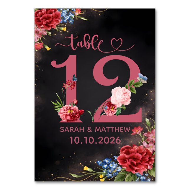 Carte numéro de table de mariage floral rose pâle  (Par défaut)
