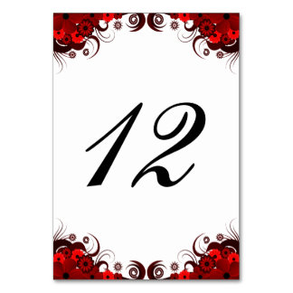 Carte Numéro de table de réception Florale rouge e