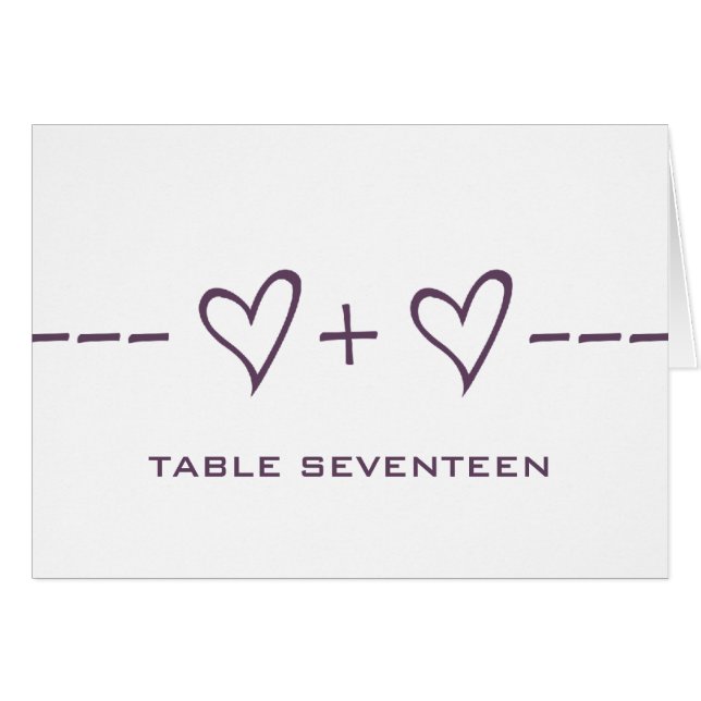 Carte Numéro de table d'équation de coeur violet (Devant horizontal)