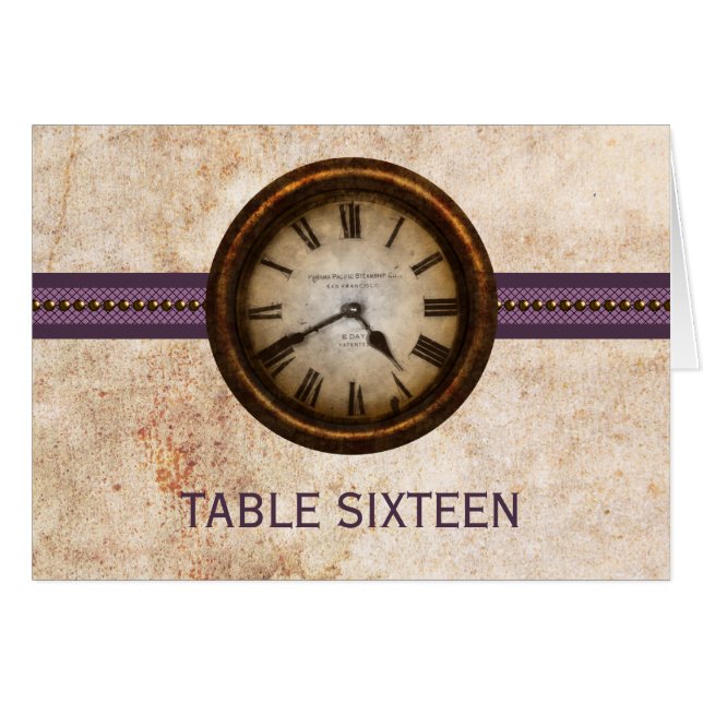 Carte Numéro de table d'horloge antique, violet (Devant horizontal)