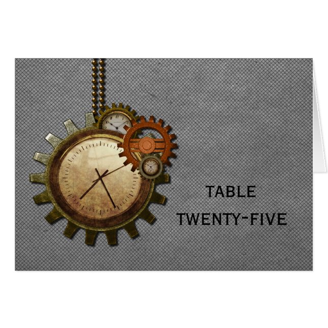 Carte Numéro de table d'horloge vintage, gris (Devant horizontal)