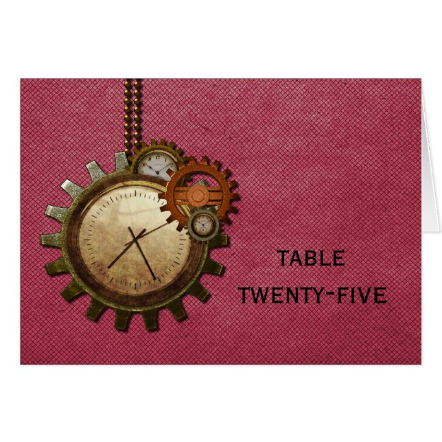 Carte Numéro de table d'horloge vintage, rose (Devant horizontal)