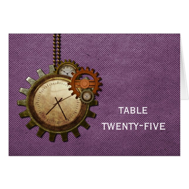 Carte Numéro de table d'horloge vintage, violet (Devant horizontal)