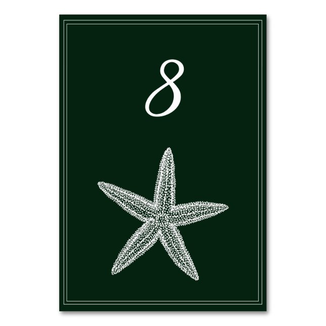 Carte Numéro de table Emerald Green Starfish (Par défaut)