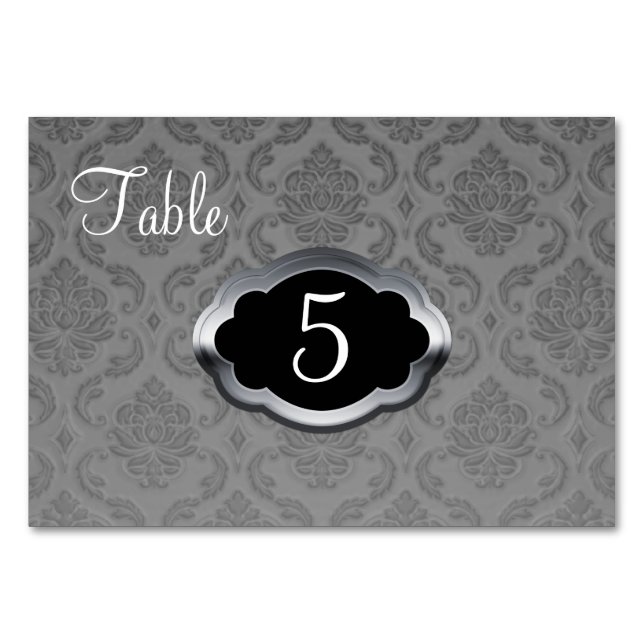 Carte Numéro de table Gris Argent Damas (Devant)