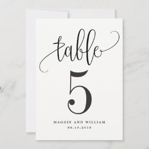 Carte Numéro de table Lovely Calligraphy