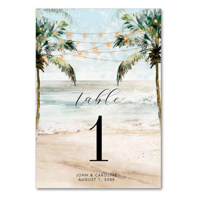 carte numéro de table mariage boho beach palmes (Par défaut)