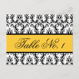 Carte Numéro de table mariage damassé jaune noir