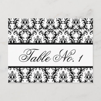 Carte Numéro de table mariage damassé noir blanc