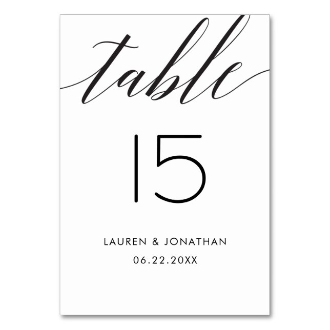 Carte Numéro de table mariage, Élégant, Noir, Blan (Par défaut)
