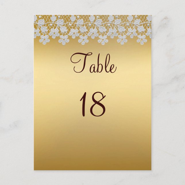 Carte Numéro De Table Mariage Or Et Dentelle (Devant)