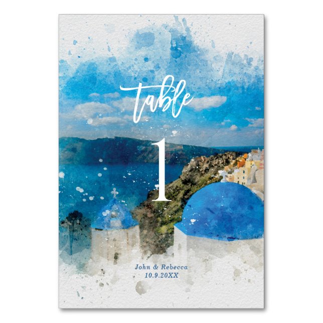 Carte numéro de table mariage Santorini, Grèce (Par défaut)