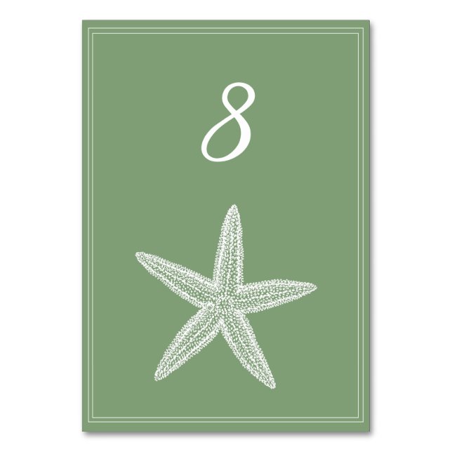 Carte Numéro de table Moss Green Starfish (Par défaut)