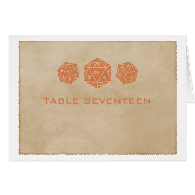 Carte Numéro de table Orange Grunge D20 Dice Gamer (Devant horizontal)