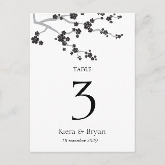 Carte Numéro de table Zen Black Sakura Cherry Blos