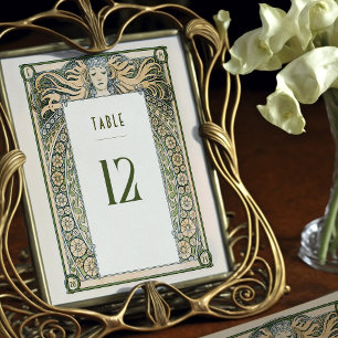 Carte Numéro de tableau Art Nouveau Mucha Déco Vin