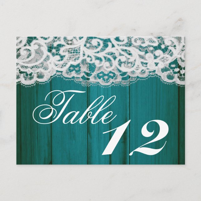 Carte Numéro de tableau Dentelle en bois Turquoise (Devant)