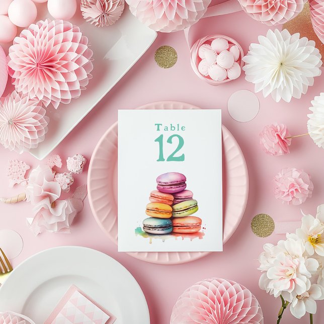 Carte Numéro de tableau des macarons clairs aquare (Watercolor bright macaroons Table Number card)