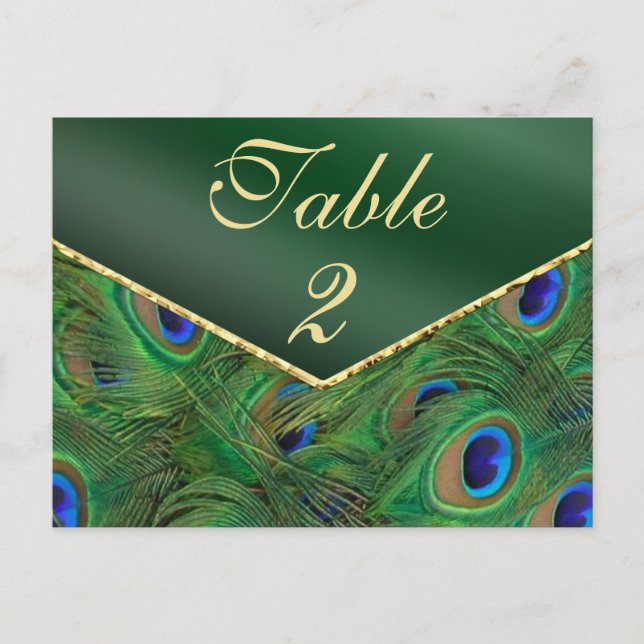 Carte Numéro de tableau Emerald Green Peacock (Devant)