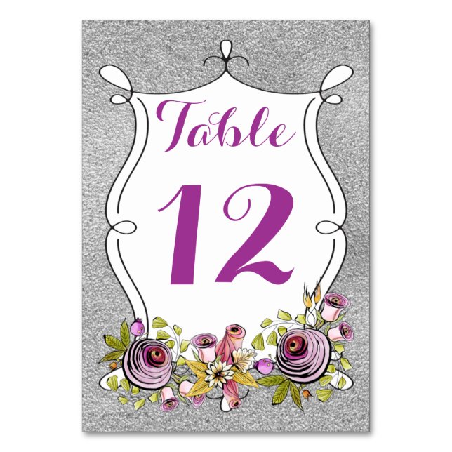 Carte Numéro de tableau | Plum, FAUX Argent Foil F (Par défaut)