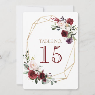Carte numéro de tableau pour les fleurs de mariage