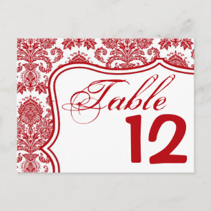 Carte Numéro de tableau Red Crim Blanc Damask Lace