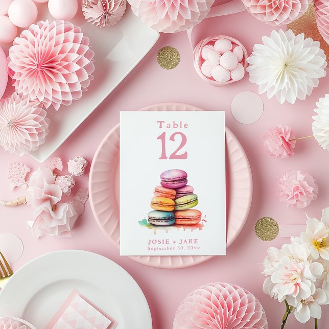 Carte Numéro de tableau Watercolor vibrant macaron (Watercolor bright macaroons wedding Table Number card)