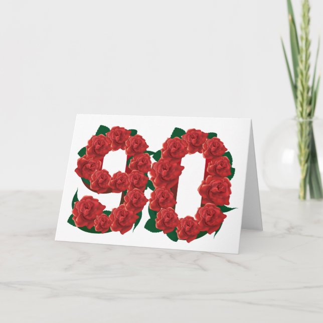 Carte Numéro roses rouges de 90 ou quatre-vingt-dixième (Devant)