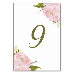 Carte Numéros de tableau Aquarelle rose pâle