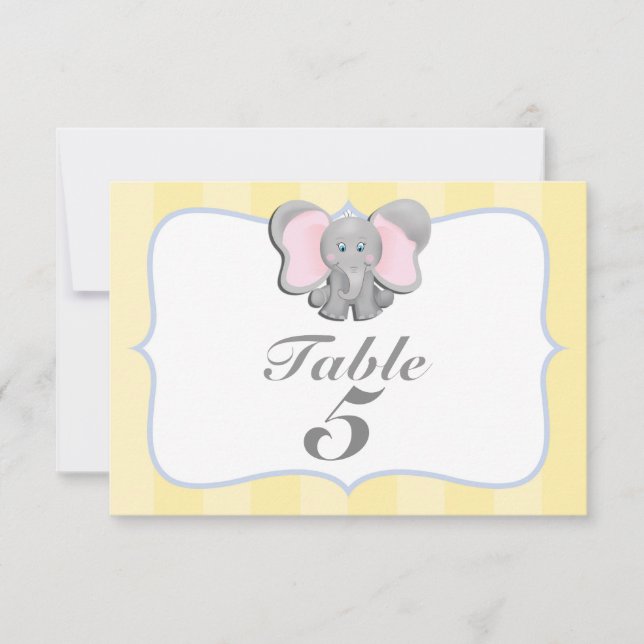 Carte numérotée de table pour fête éléphant bébé m (Devant)
