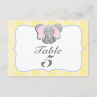Carte numérotée de table pour fête éléphant bébé m