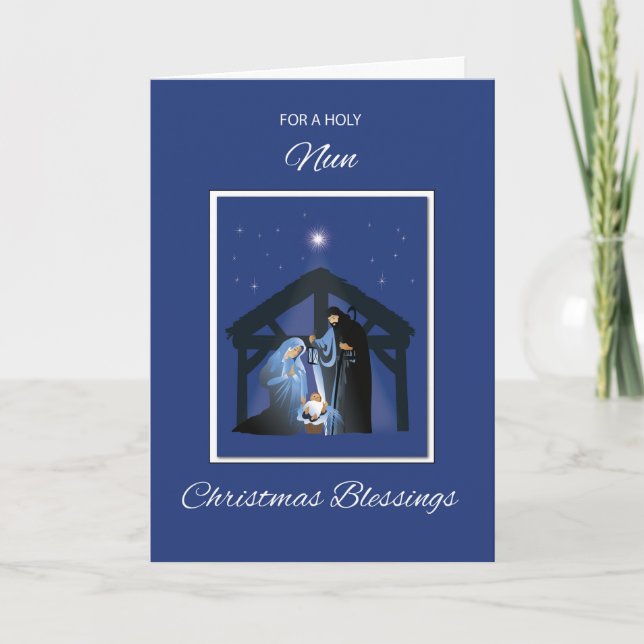 Carte Nun Christmas Blessing Manager on Blue (Devant)
