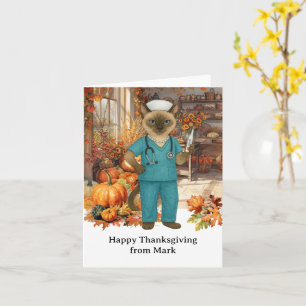 Carte NURSE Chat avec Fleurs automne saison Thanksgiving