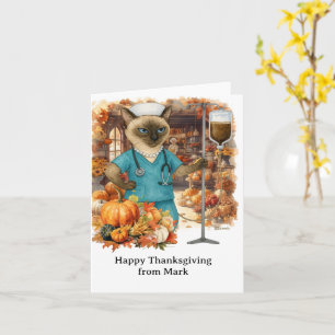 Carte NURSE Chat avec Fleurs automne saison Thanksgiving