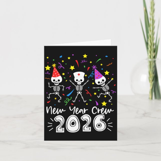 Carte Nurse Dancing Skeleton New Year Crew 2026 Funny Er (Devant)