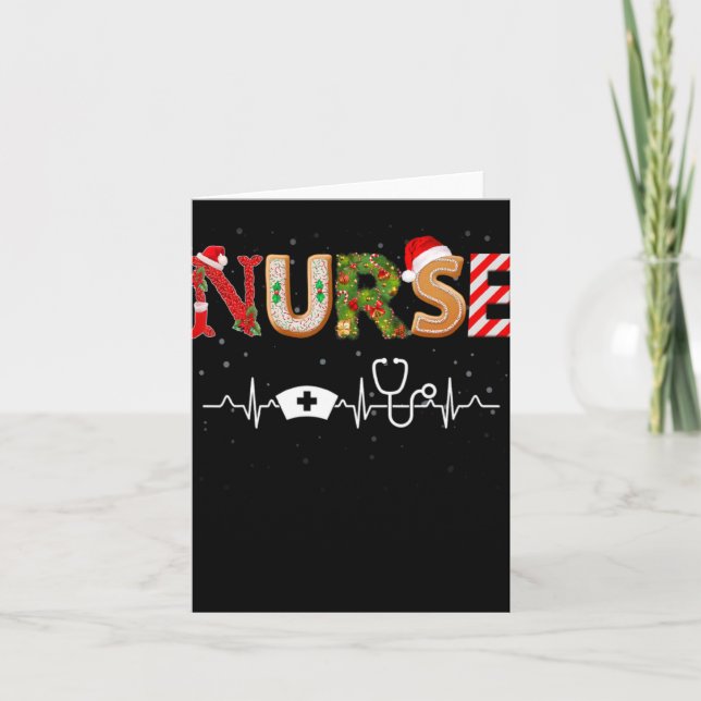 Carte Nurse Hat Heartbeat Xmas Santa Claus Snow Christma (Devant)
