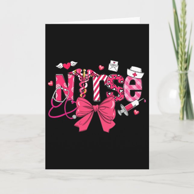 Carte Nurse rose Saint-Valentin Coquette Arc Cupidons Pr (Devant)